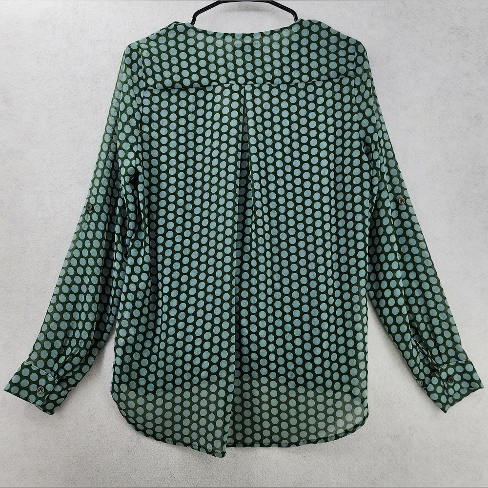 Kut from the Kloth Green Polka-dot Wrap Blouse Women's Size Medium Semi-Sheer - Picture 6 of 6